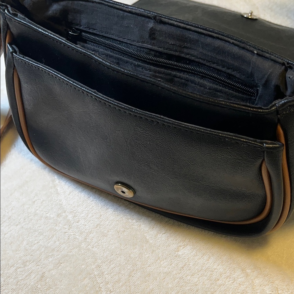 ✨ Vintage Black Leather Crossbody Bag Aviation Patch Messenger Purse Retro Style - Picture 4 of 5